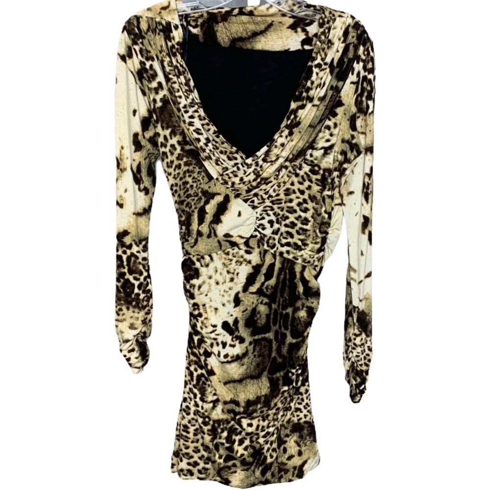 Ceme London Womens 10 Cheetah Animal Print Bodycon Dress Long Sleeve Fitted View 2